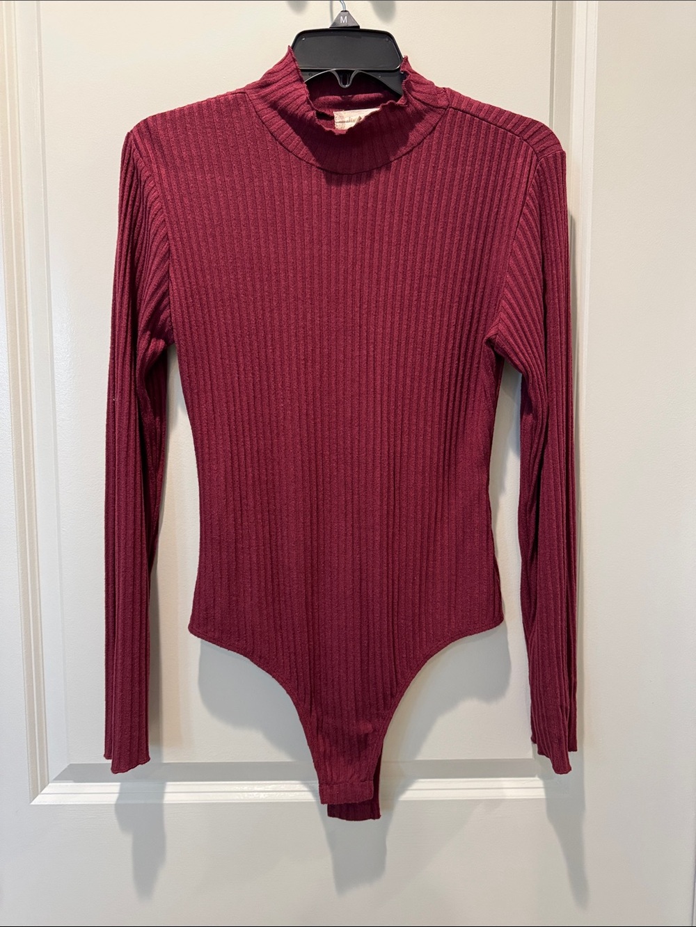 Altar'd State Ribbed Long-Sleeve Mock Neck One-Piece in Burgundy